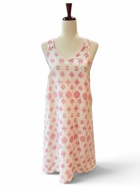 ARTISAN NY Linen Midi Sundress Red Cream Geometric Bandana Print Size Small